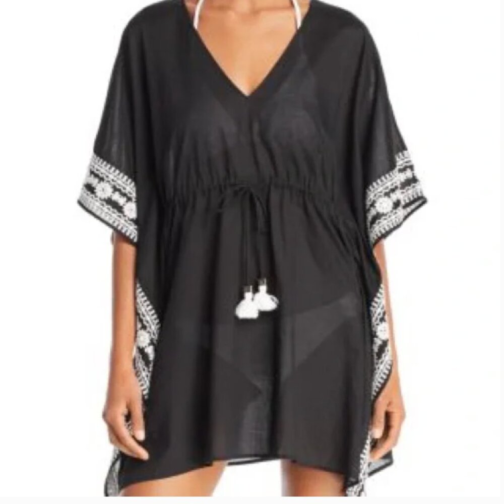 Tory Burch Black Embroidered Kaftan Cover-Up Dress M-L